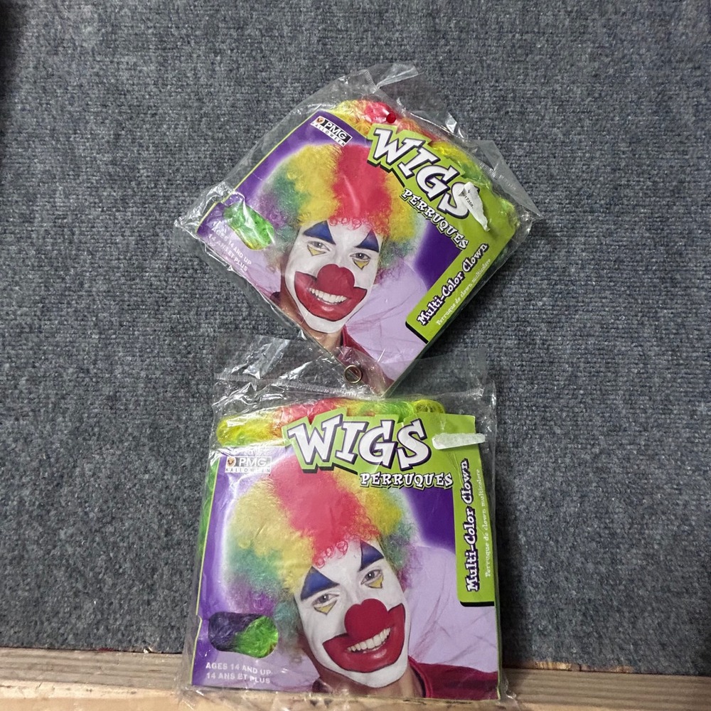 Lot of 2 PMG Halloween Multi-Color Clown Wigs Rainbow Curly Costume Accessory